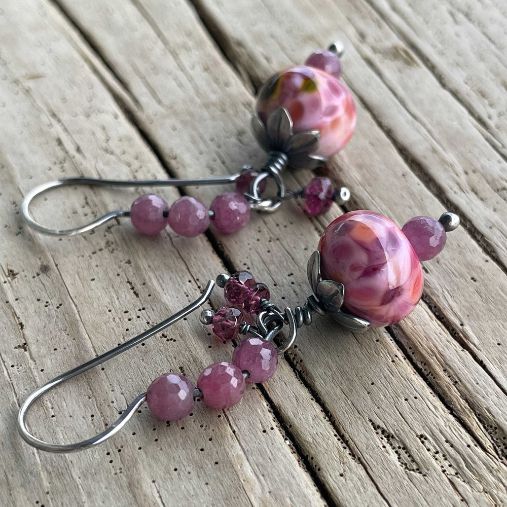 
                      
                        Handmade pink bead earrings
                      
                    