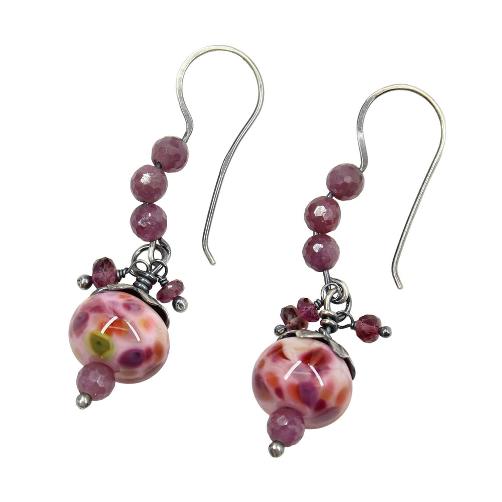 
                      
                        Pink Lampwork Bead Earrings with Rubies in Sterling Silver
                      
                    