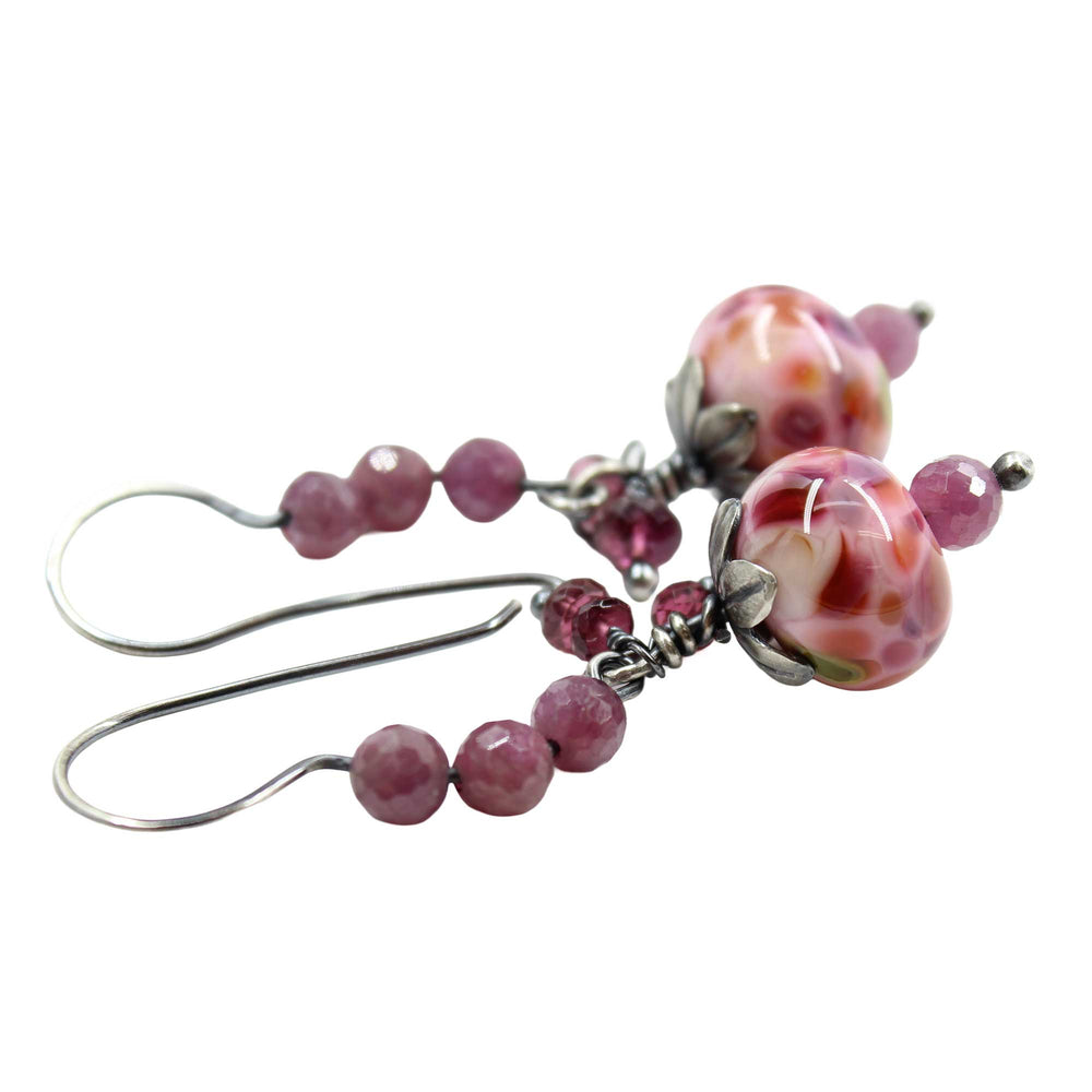 
                      
                        Pink Lampwork Bead Earrings with Rubies in Sterling Silver
                      
                    