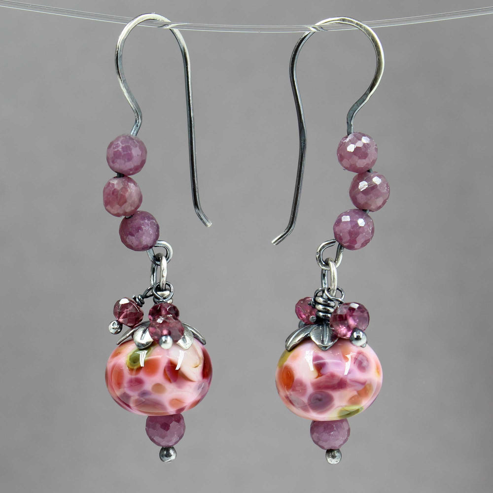 
                      
                        Pink Lampwork Bead Earrings with Rubies in Sterling Silver
                      
                    