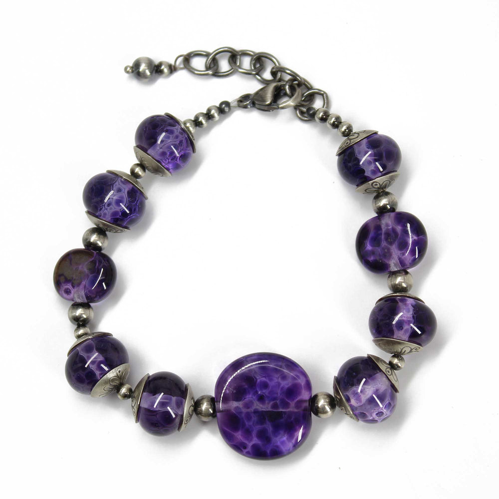 
                      
                        Purple Lampwork Bead Bracelet in Sterling Silver, Adjustable
                      
                    