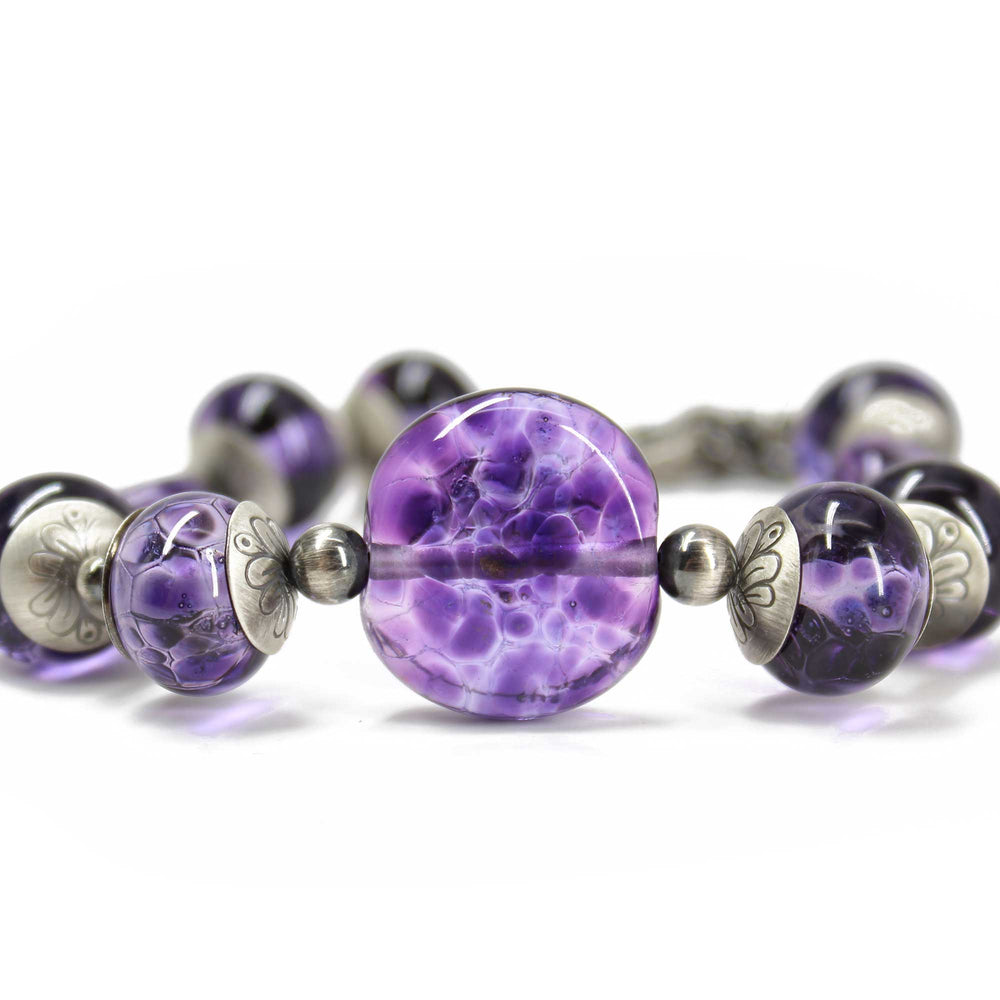 
                      
                        Purple Lampwork Bead Bracelet in Sterling Silver, Adjustable
                      
                    