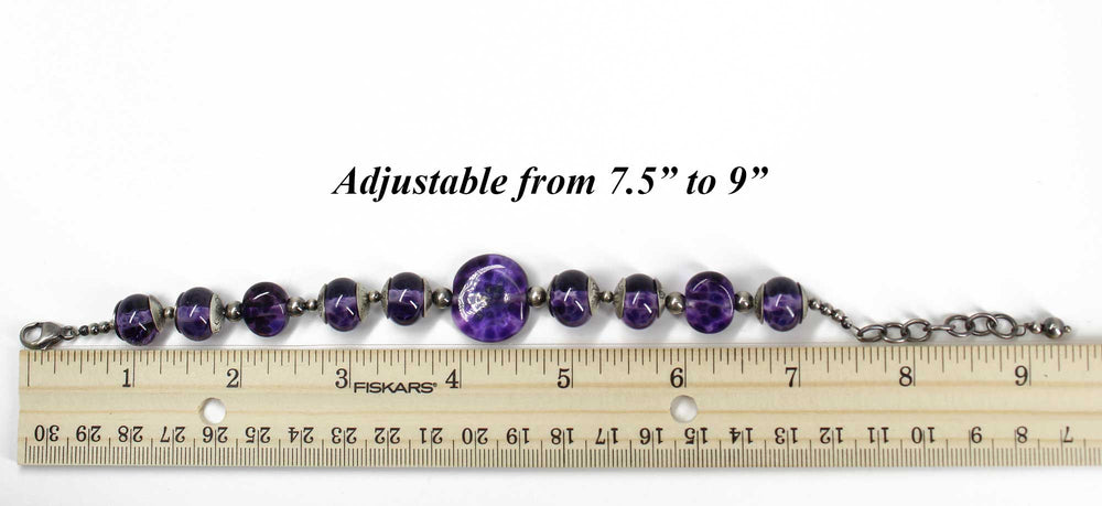 
                      
                        Purple Lampwork Bead Bracelet in Sterling Silver, Adjustable
                      
                    