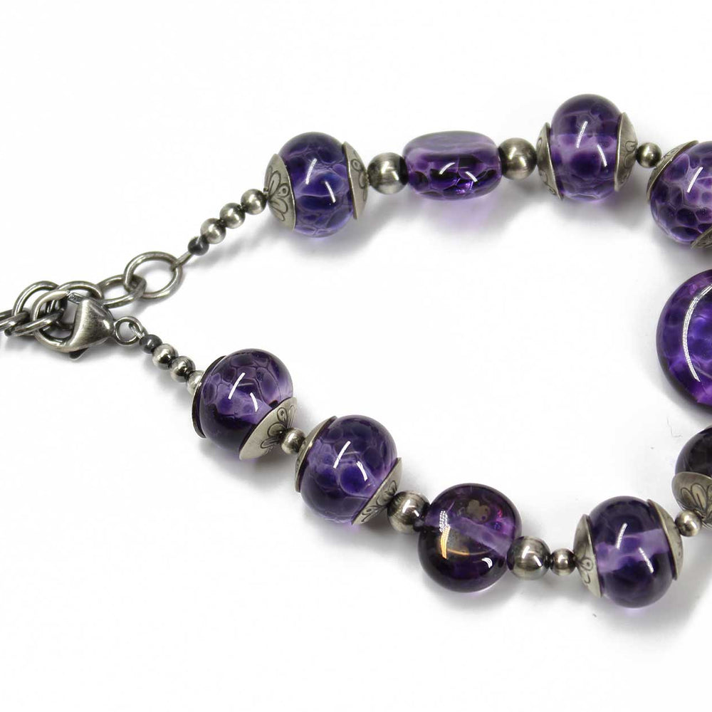 
                      
                        Purple Lampwork Bead Bracelet in Sterling Silver, Adjustable
                      
                    