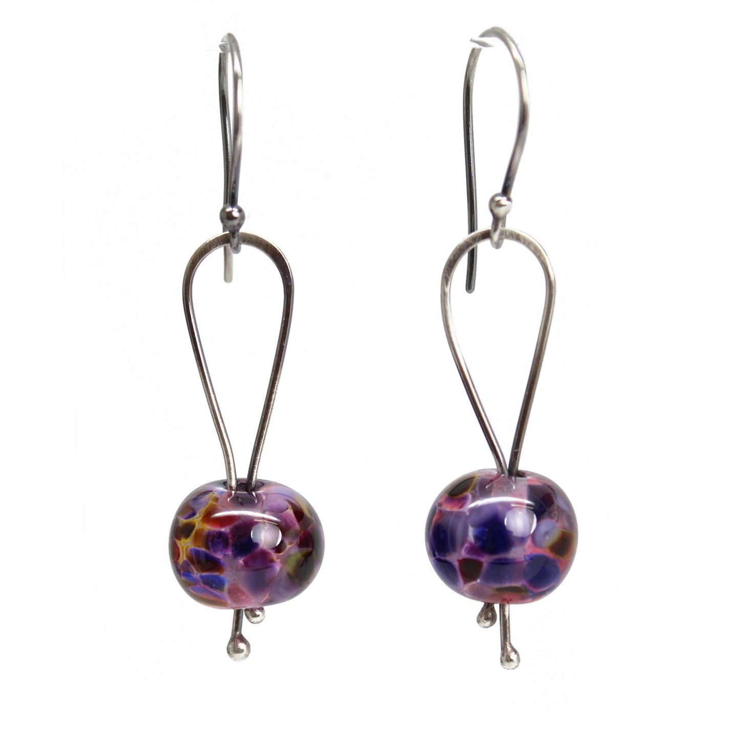 Load image into Gallery viewer, Purple Lampwork Bead Dangle Earrings in Sterling Silver
