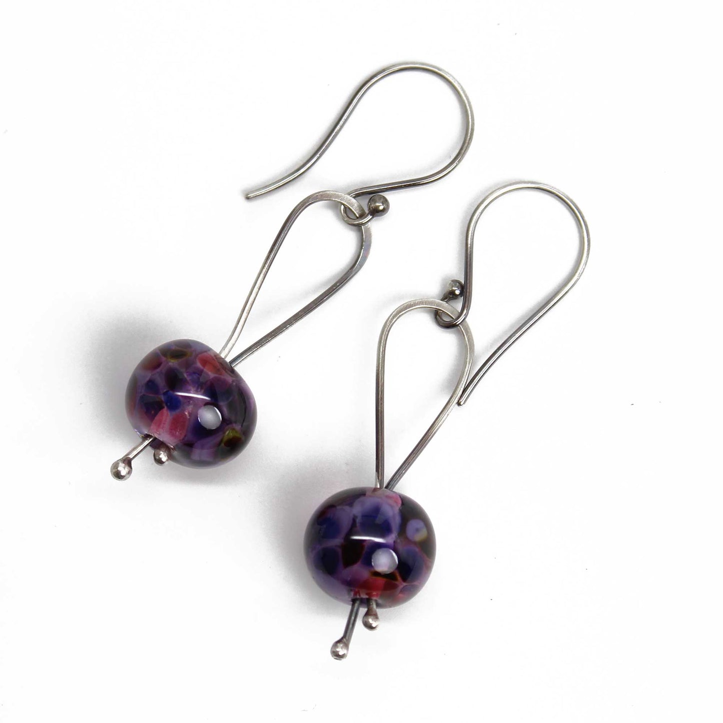 Handmade Purple Lampwork Bead Dangle Earrings in Sterling Silver