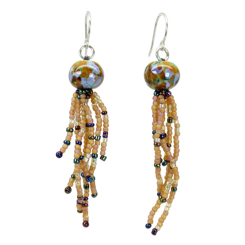 Purple and Gold Bead Fringe Earrings 