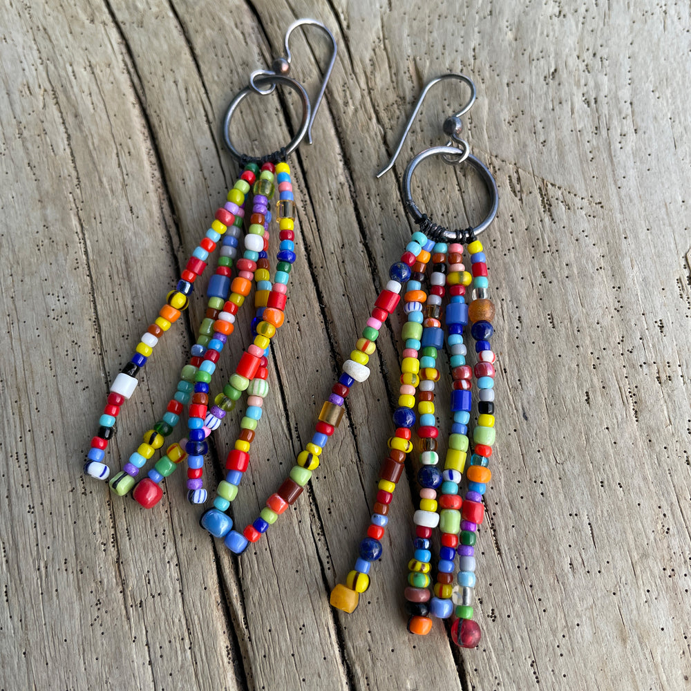 Colorful Rainbow Seed Bead Tassel Earrings