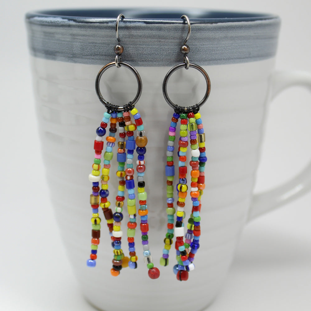 
                      
                        Long Colorful Rainbow Seed Bead Tassel Earrings
                      
                    