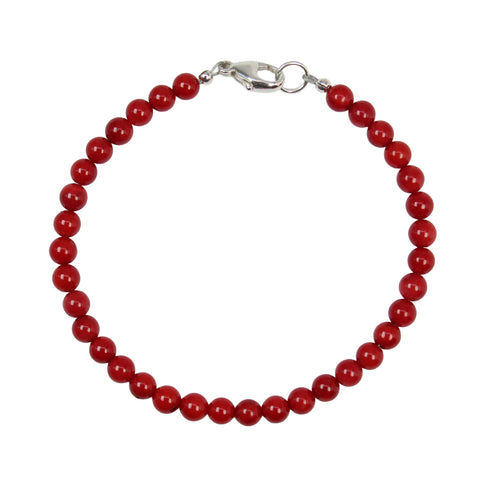 Red Coral Bracelet 4mm Dainty Beaded Bracelet in Sterling Silver