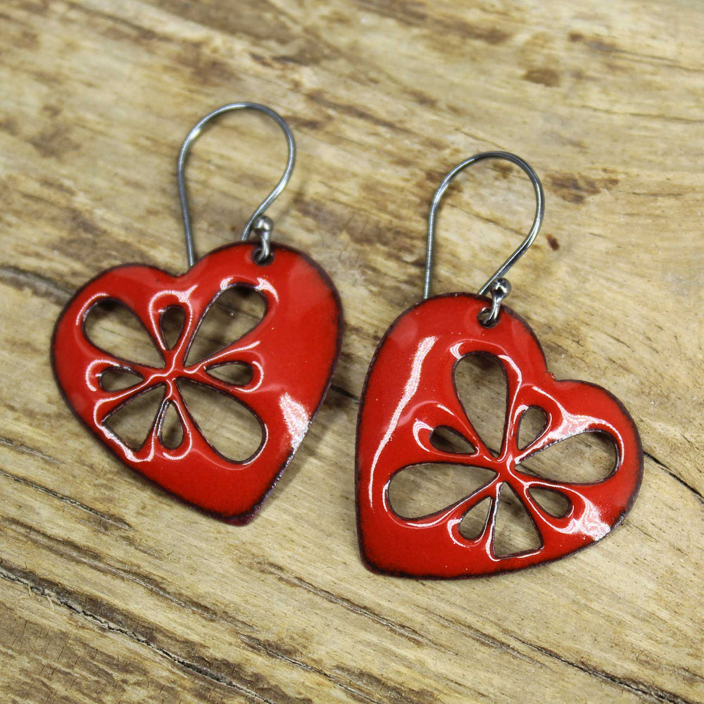 
                      
                        Handmade Red Enamel Heart Earrings
                      
                    