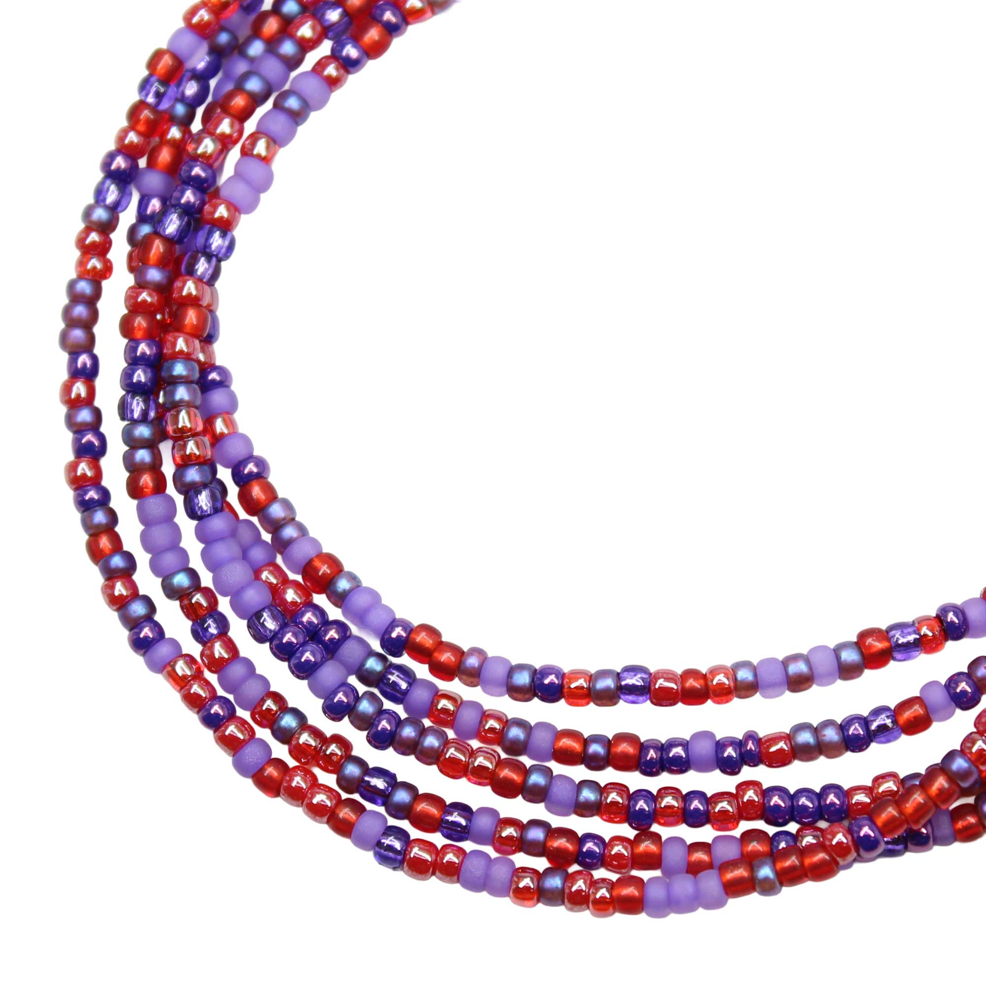 Red Hat Society Purple and Red Seed Bead Necklace, Thin 1.5mm