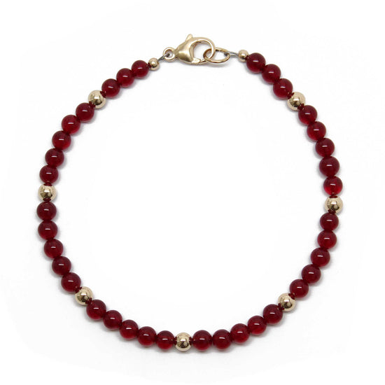 Red Jade and Gold Filled Bead Bracelet