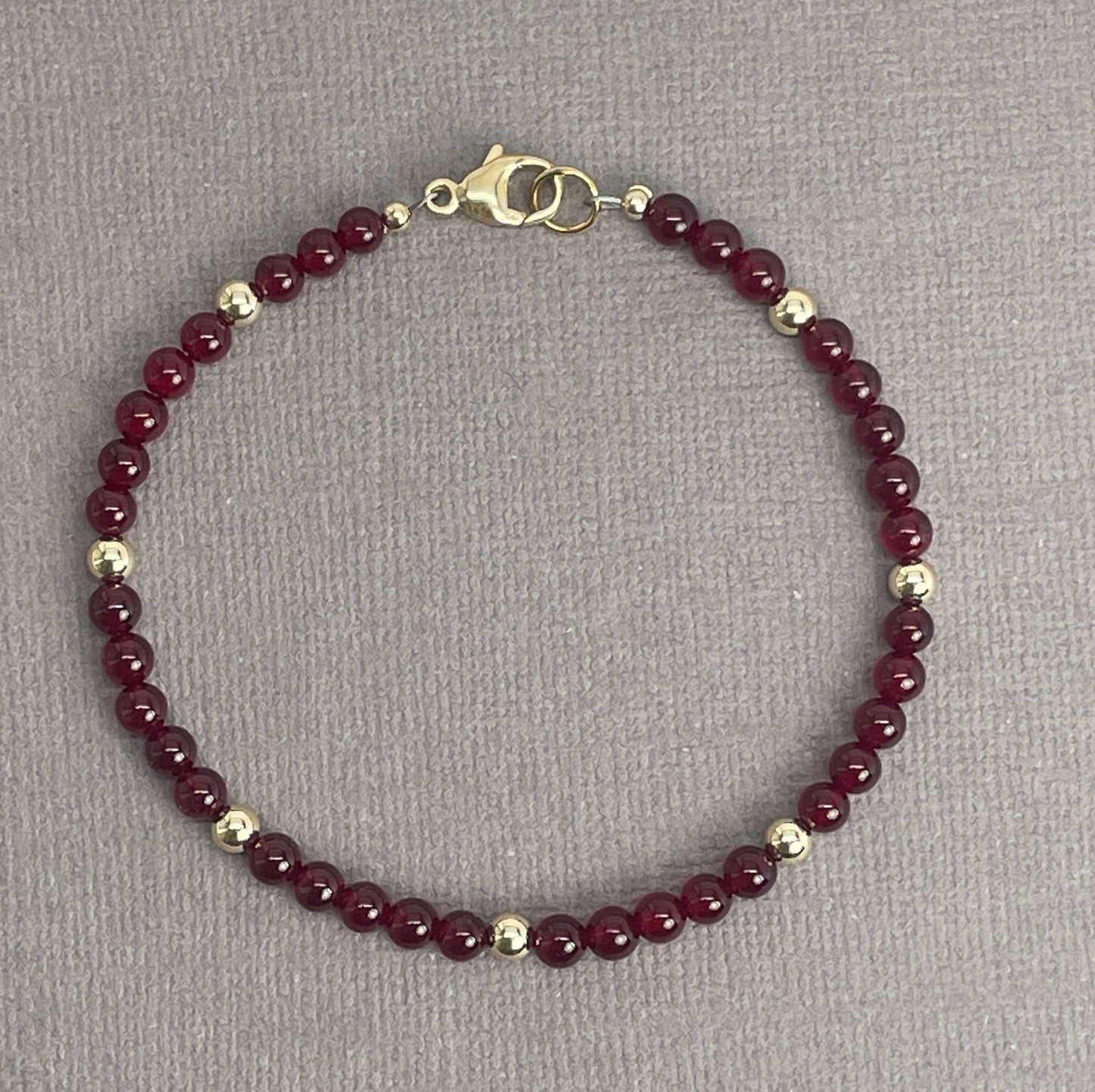 Red Jade and Gold Filled Bead Bracelet
