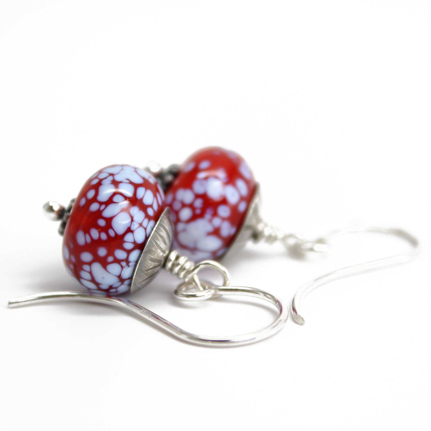 Red and White Lampwork Bead Earrings