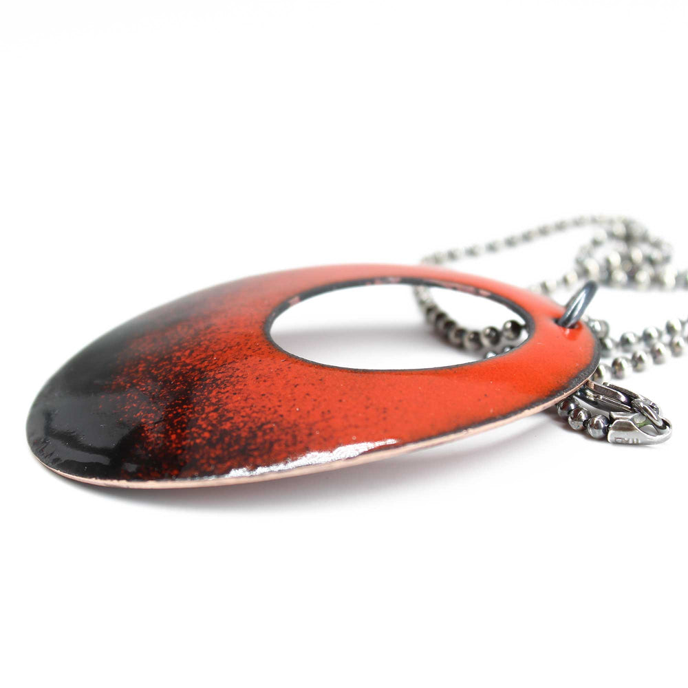 
                      
                        Red and Black Glass Enamel Oval Pendant Necklace
                      
                    