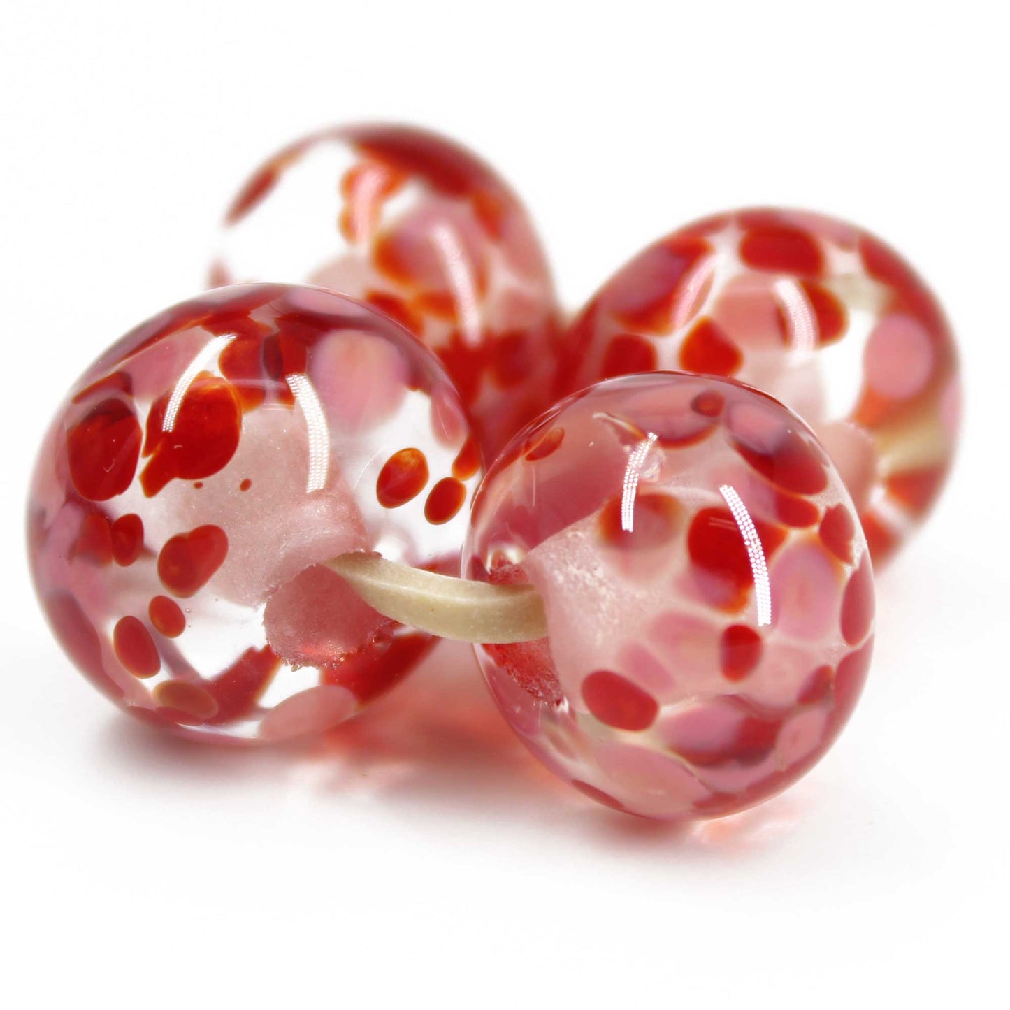 Red Pink and Clear Large Hole Lampwork Glass Beads for Jewelry Making & Crafts