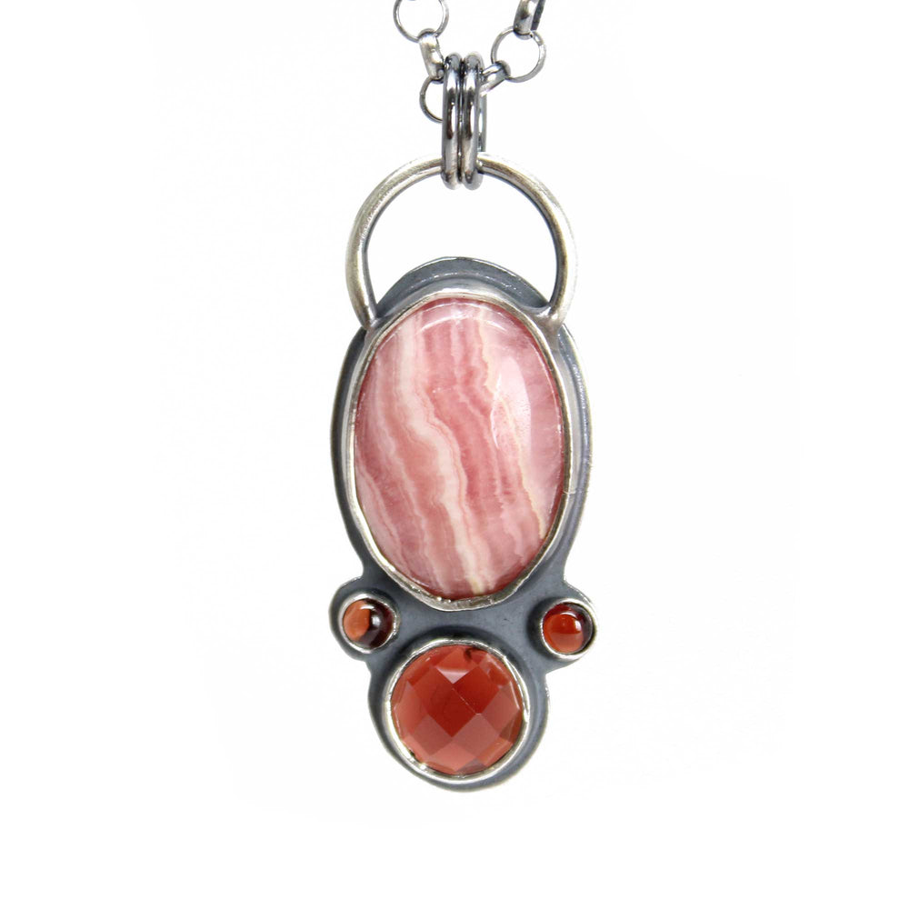 
                      
                        Rhodochrosite and Garnet Pendant Necklace
                      
                    