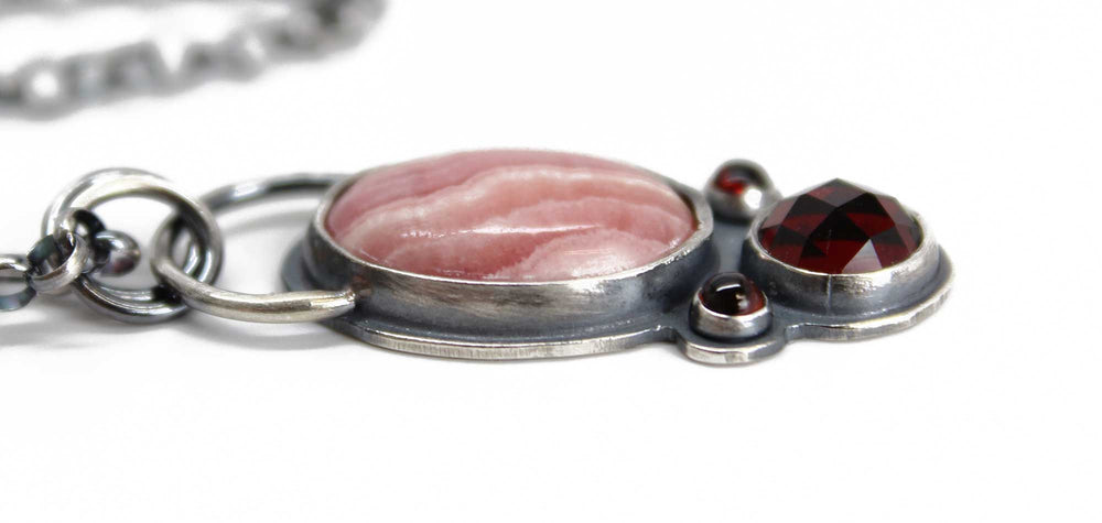 
                      
                        Rhodochrosite and Garnet Pendant Necklace
                      
                    