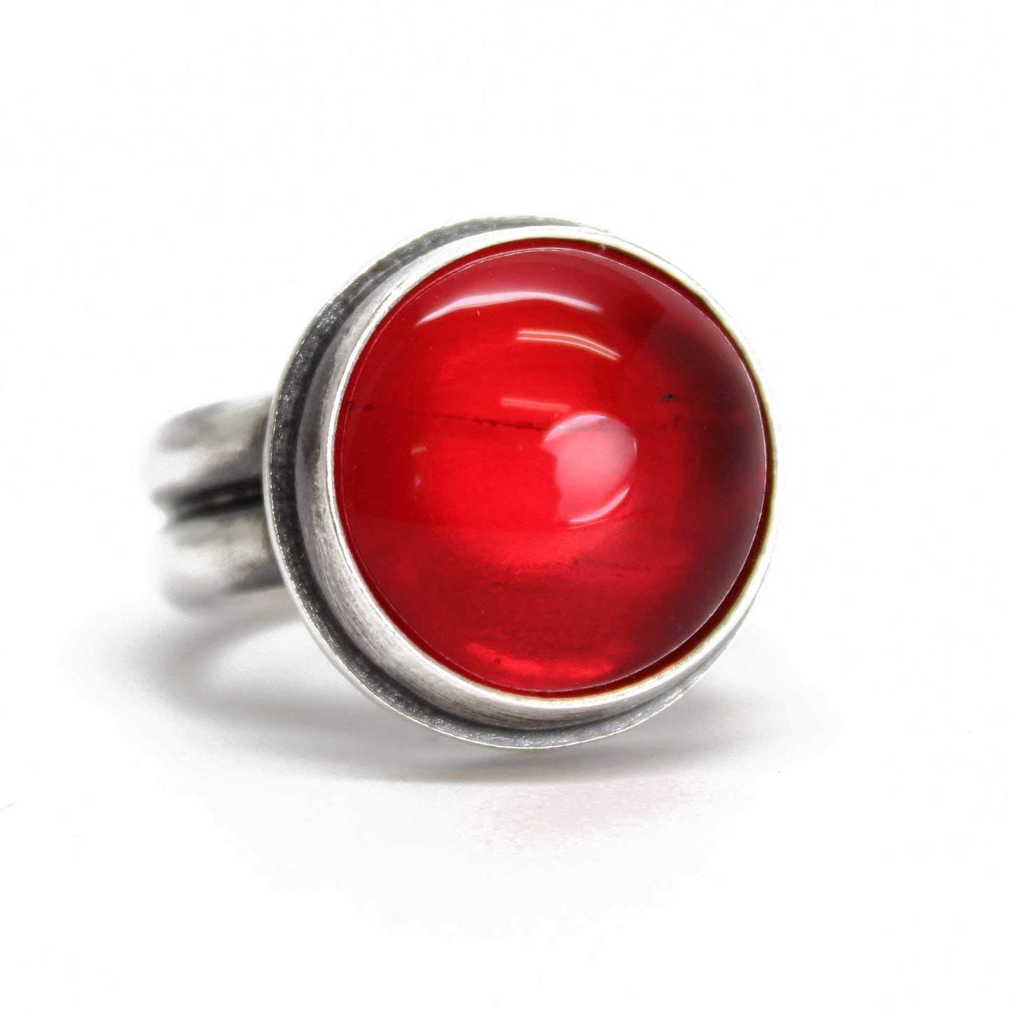 Round Red Rosarita Ring Sterling Silver, Size 7 US