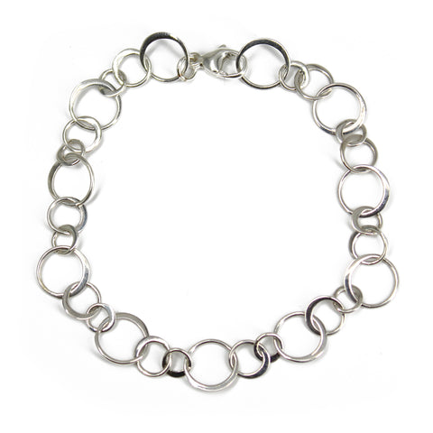 10 mm Wide Round Flattened Circle Sterling Silver Chain Bracelet