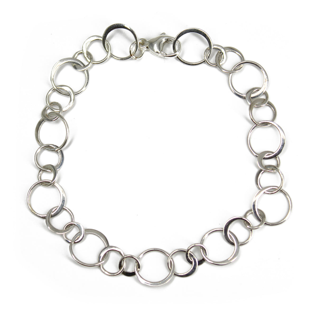10 mm Wide Round Flattened Circle Sterling Silver Chain Bracelet 
