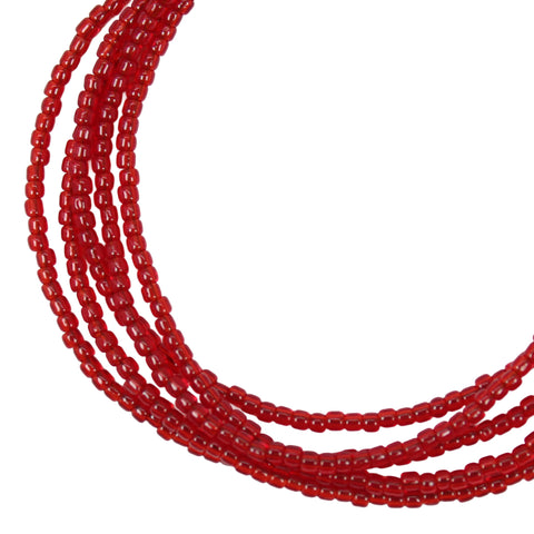 Ruby Red Seed Bead Necklace, Thin 1.5mm Single Strand