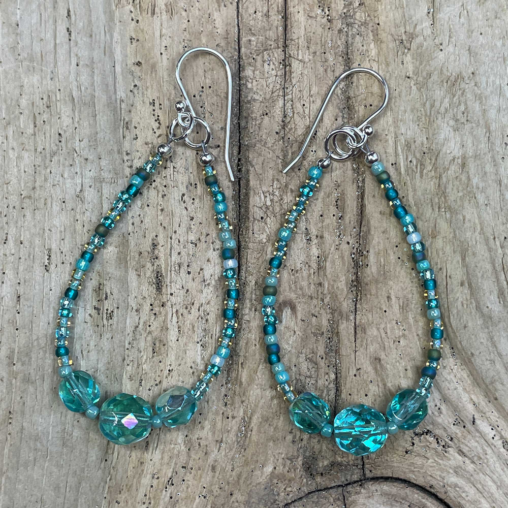 
                      
                        Blue Green Seed Bead Earrings with Czech Crystal Accents
                      
                    