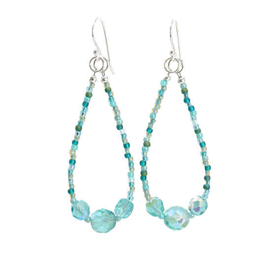 Load image into Gallery viewer, Blue Green Seed Bead Earrings with Czech Crystal Accents
