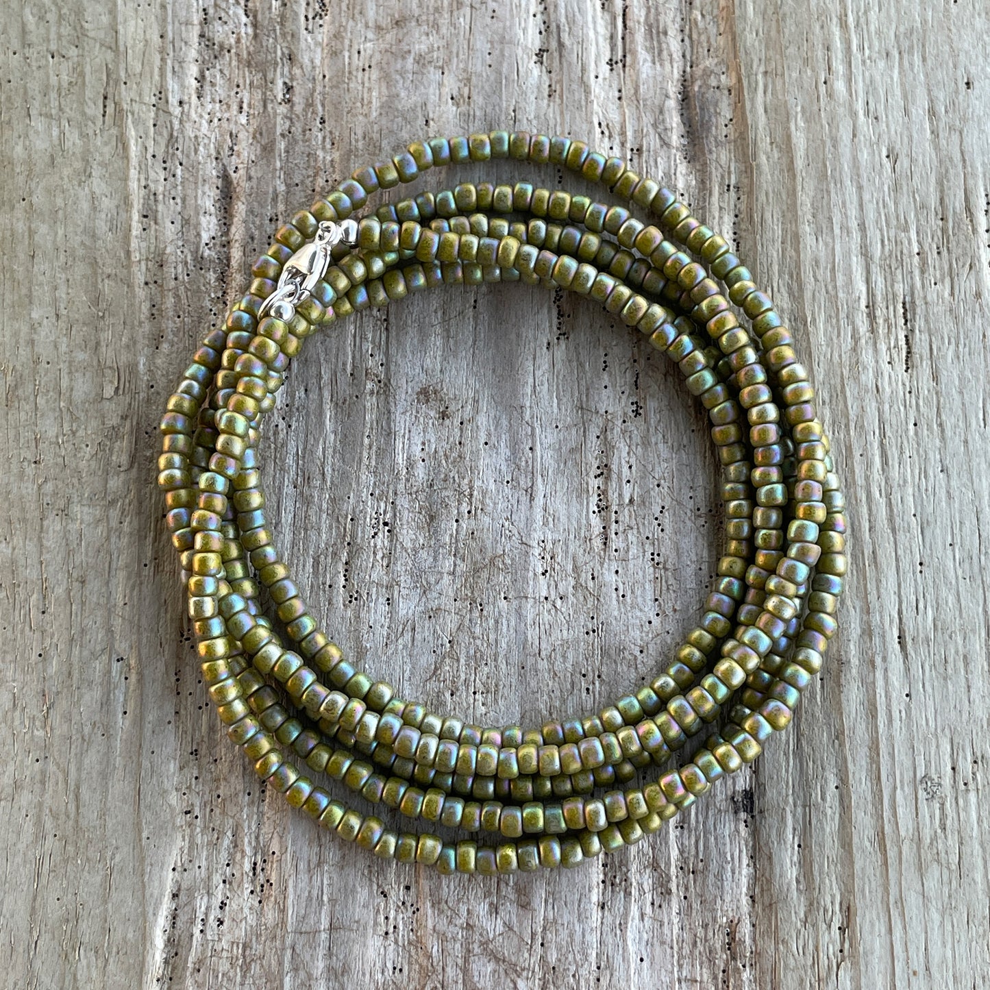 Semi Glazed Olive Green Seed Bead Necklace