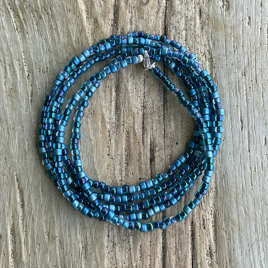 Multicolor Shibori Blue Seed Bead Necklace