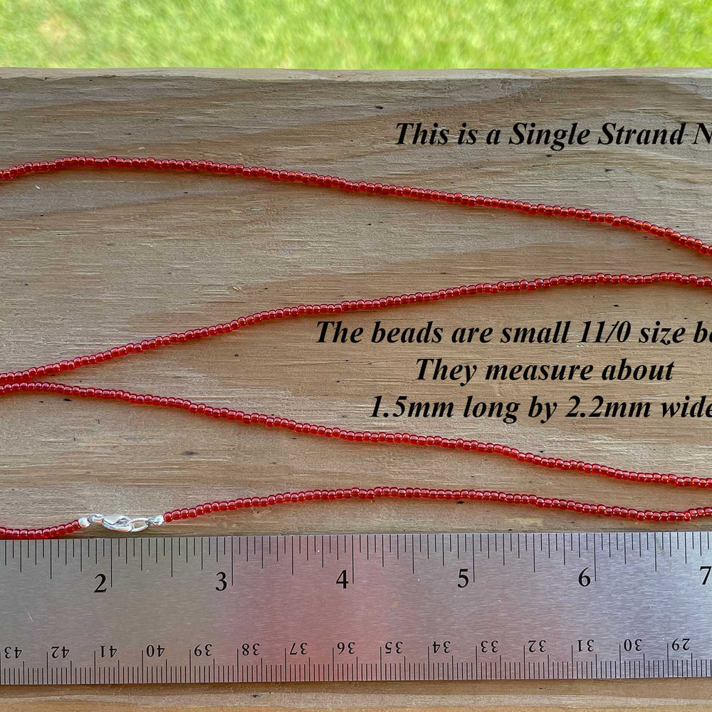 
                      
                        Transparent Siam Ruby Red Seed Bead Necklace, Thin 1.5mm Single Strand
                      
                    