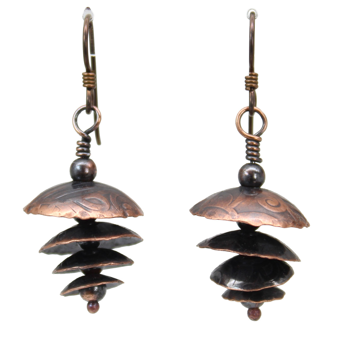 Handmade Copper Pine Cone Earrings, Rustic Woodland Dangles