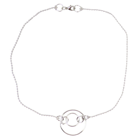Sterling Silver Bead Chain Necklace 16 Inch Handmade Fine Silver Circle Pendant