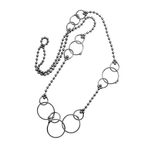 Handmade Sterling Silver Bead Chain and Link Necklace 26"