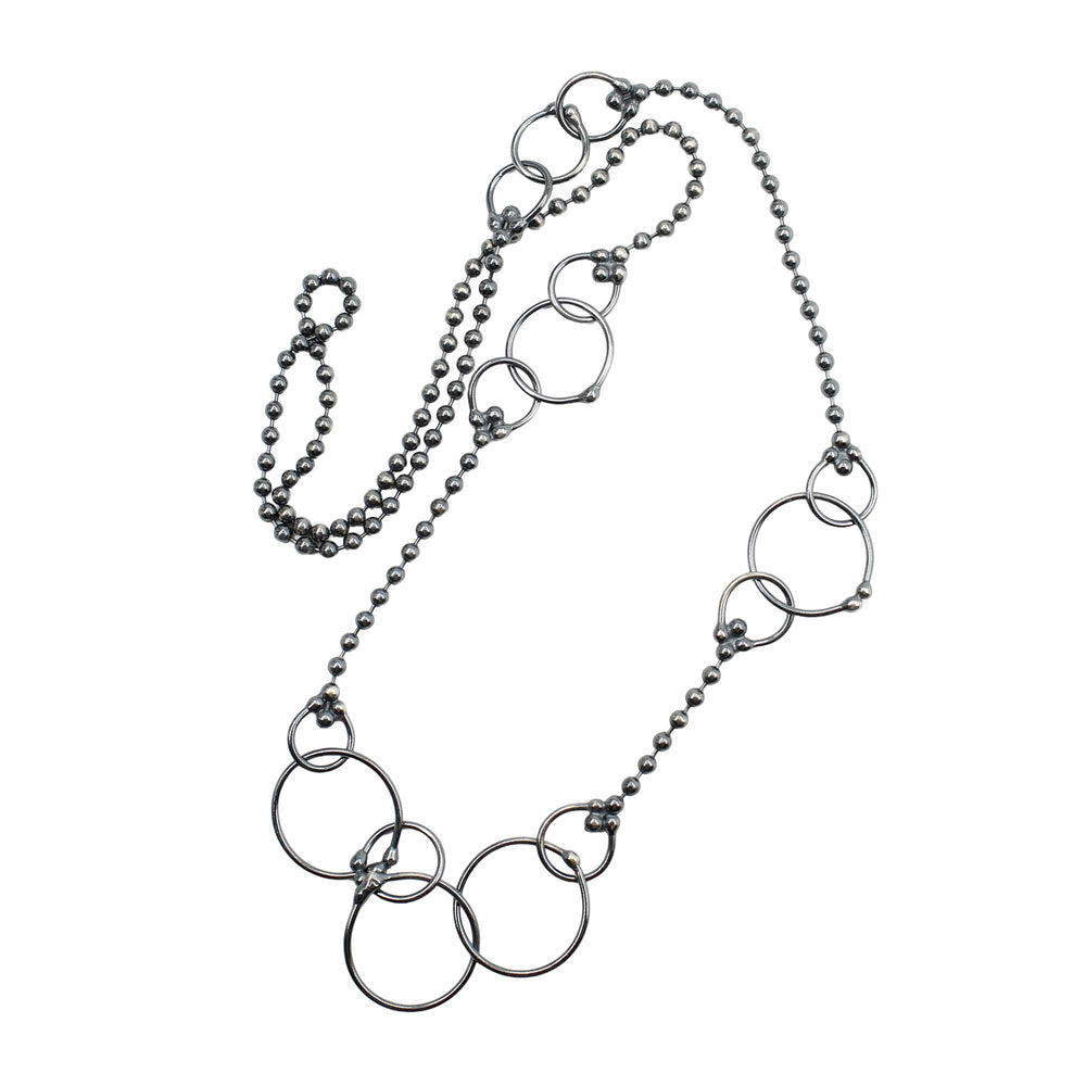 Handmade Sterling Silver Bead Chain and Link Necklace 26