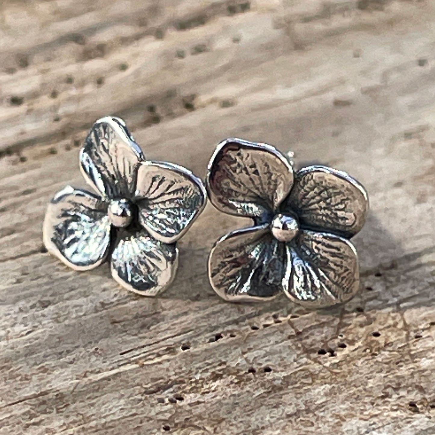 Sterling Silver Hydrangea Blossom Stud Earrings ~ Petite