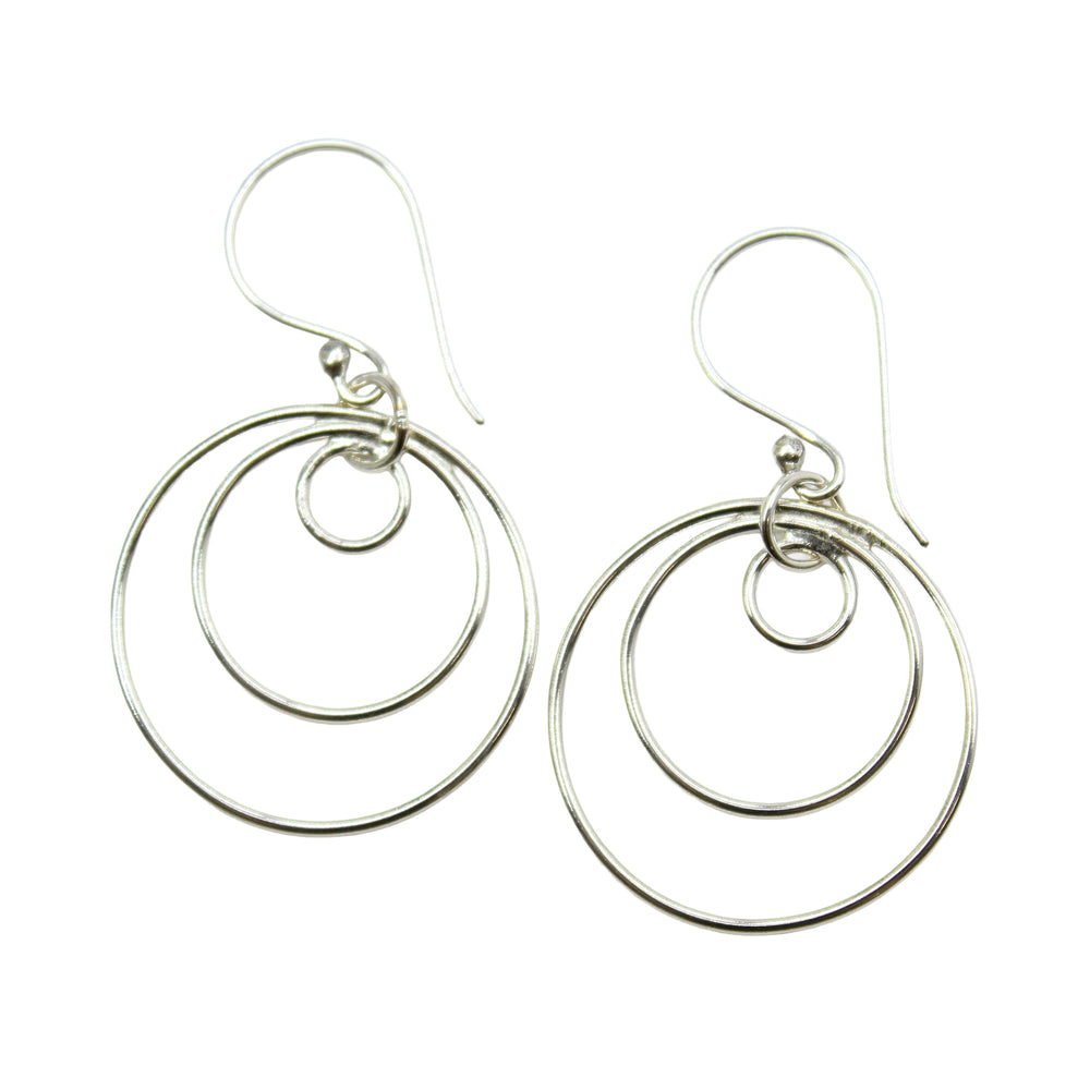 Handmade Sterling Silver Triple Hoop Dangle Earrings