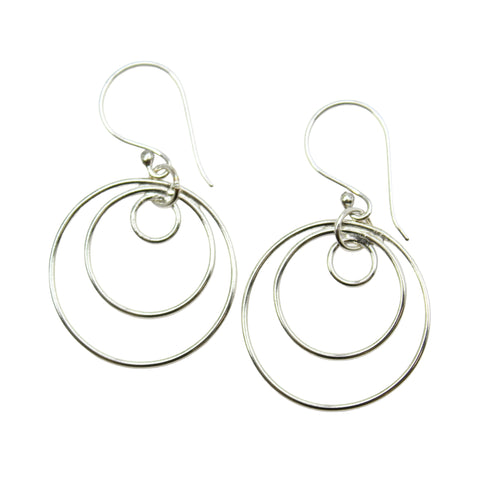 Handmade Sterling Silver Triple Hoop Dangle Earrings