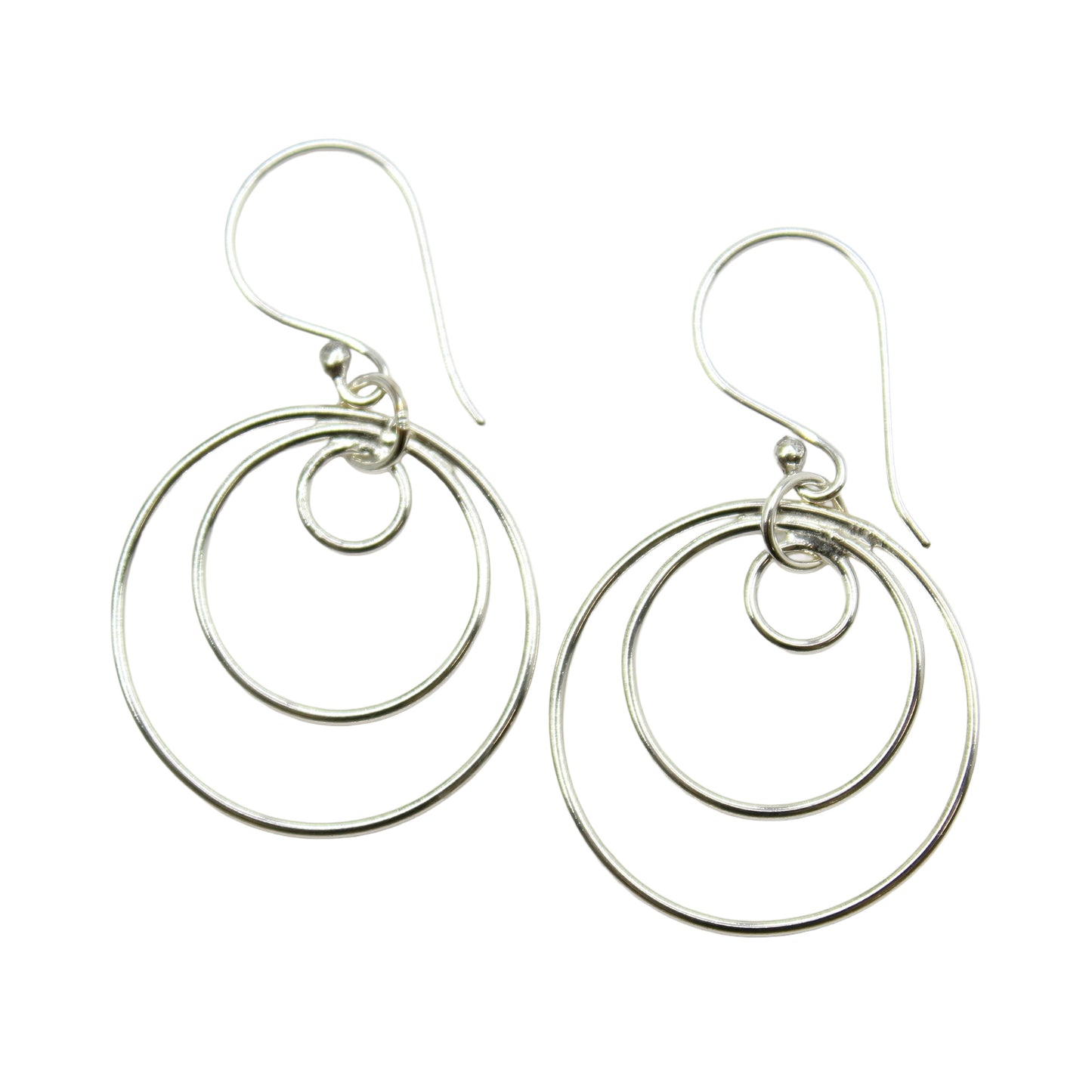 Handmade Sterling Silver Triple Hoop Dangle Earrings