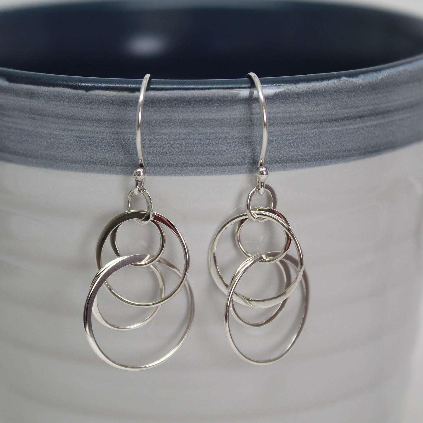 Sterling Silver Floating Circle Earrings, Short Silver Interlocking Ho –  Kathy Bankston