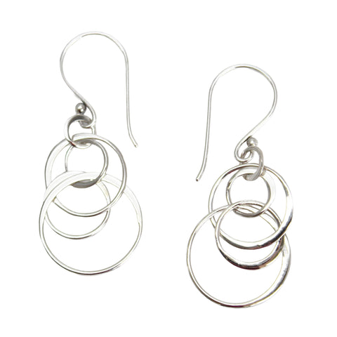 Sterling Silver Floating Circle Dangle Earrings, Interlock Hoops
