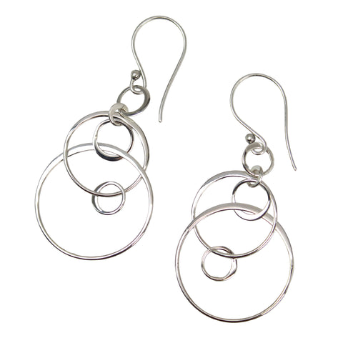 Sterling Silver Multi-Hoop Tiered Dangle Earrings