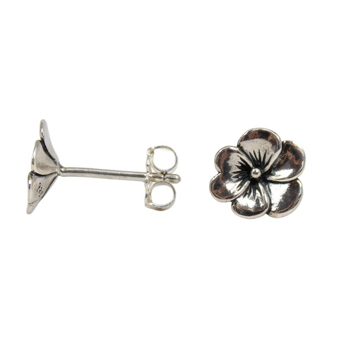 Pansy Flower Sterling Silver Stud Earrings