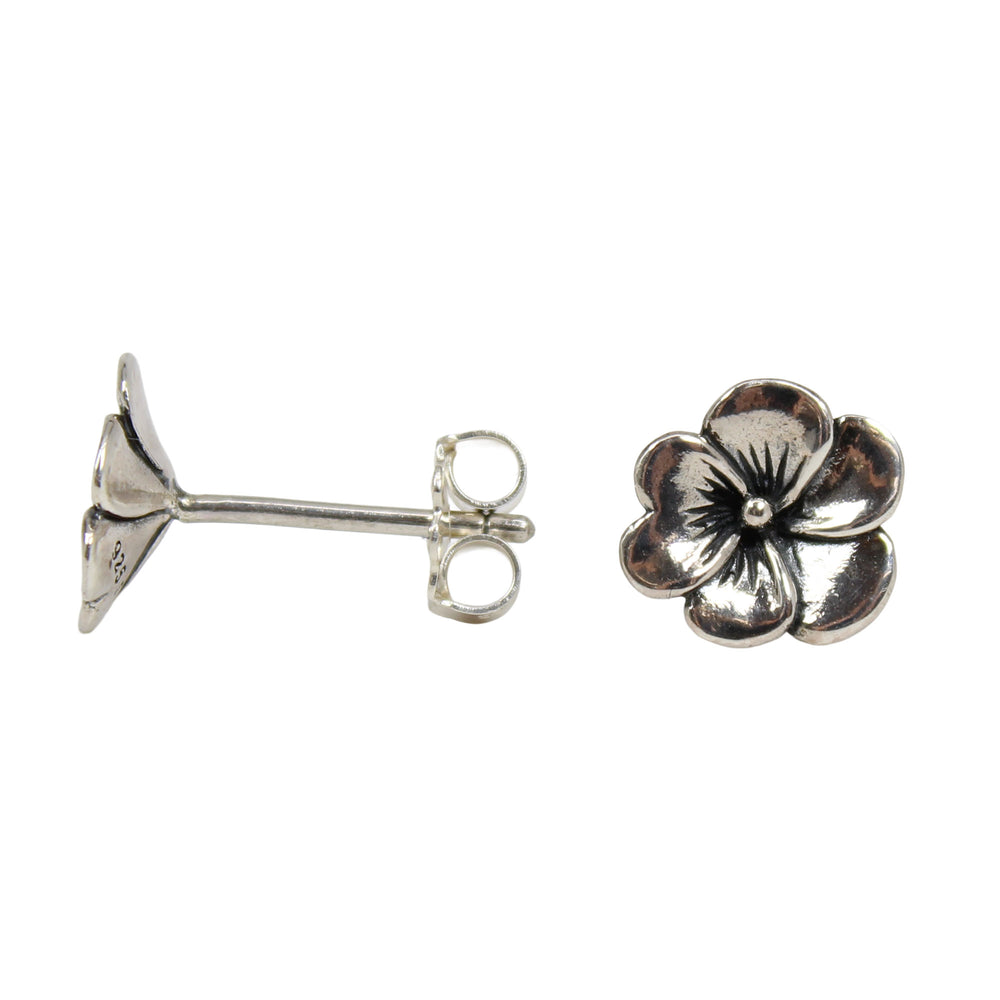 Pansy Flower Sterling Silver Stud Earrings