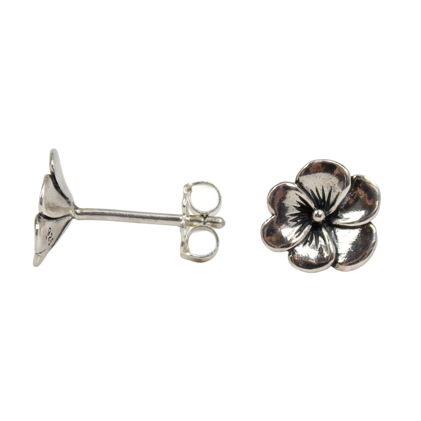 Pansy Flower Sterling Silver Stud Earrings