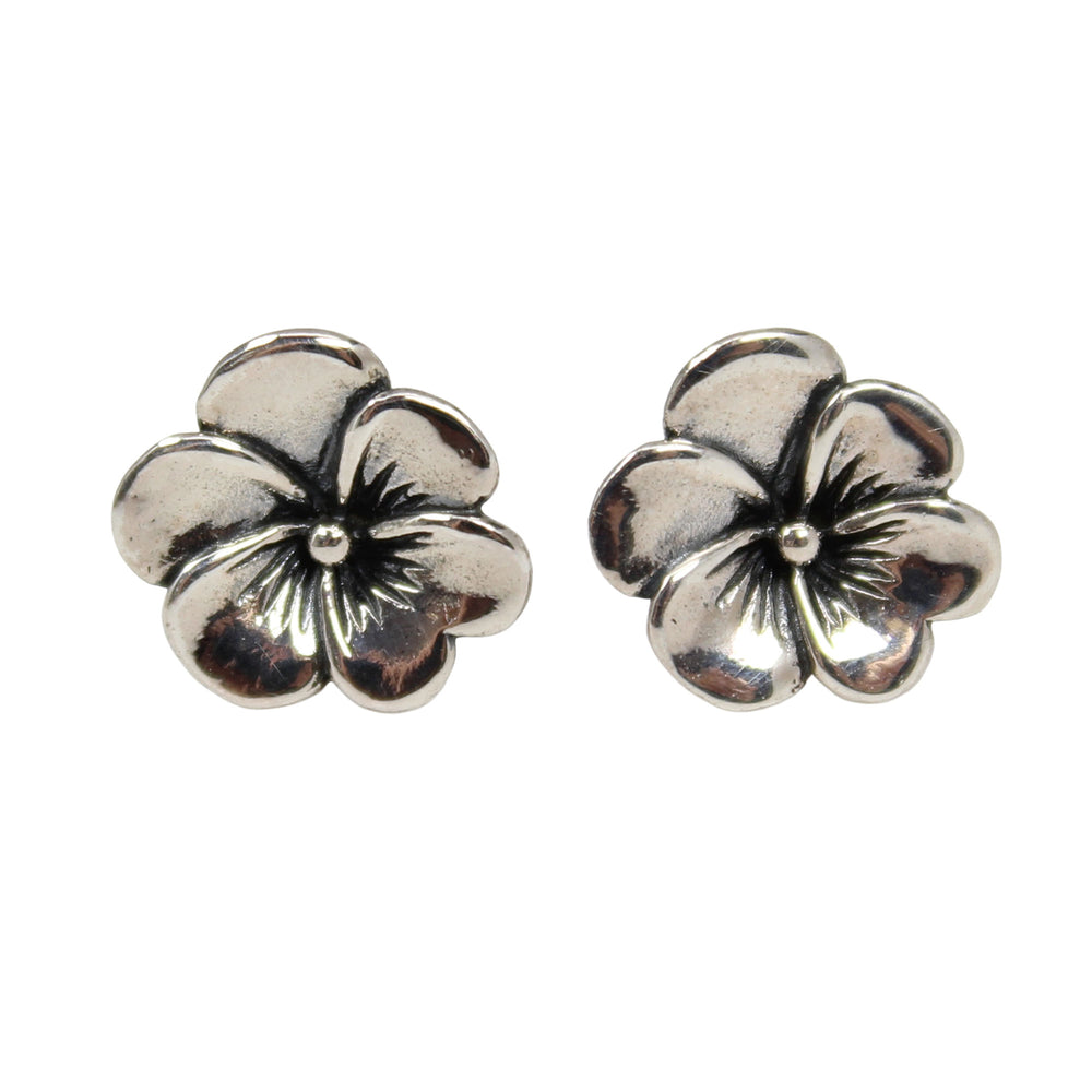 Pansy Flower Sterling Silver Stud Earrings