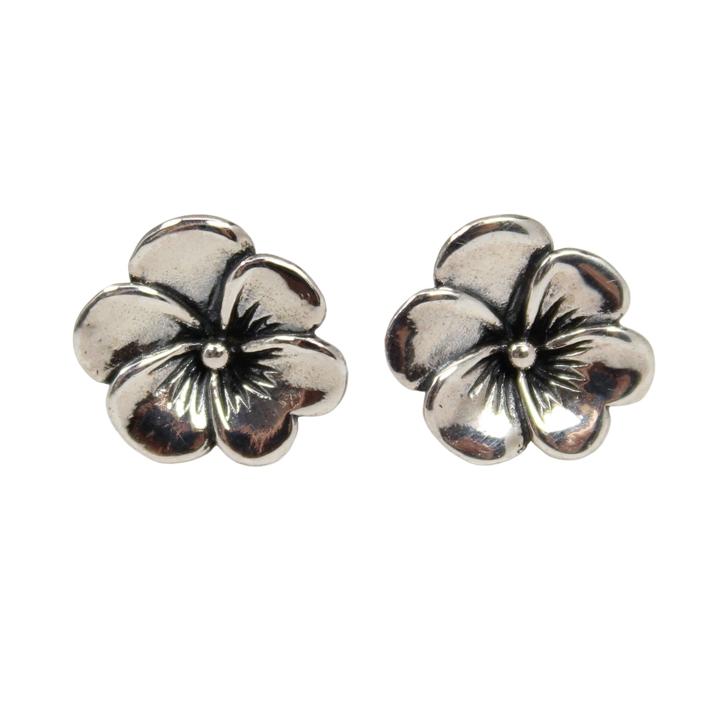 Pansy Flower Sterling Silver Stud Earrings