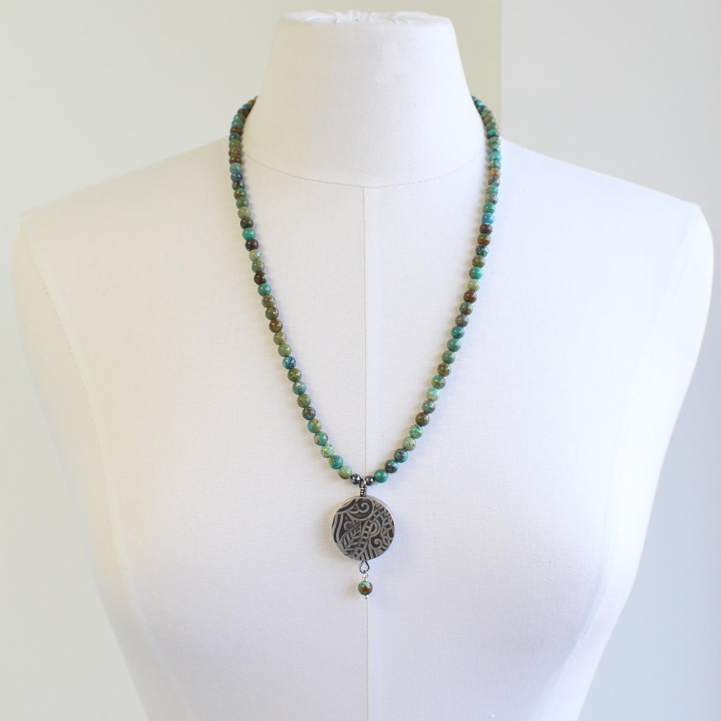 Green Turquoise Necklace with Sterling Silver Pendant