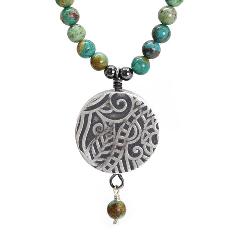 Green Turquoise Necklace with Sterling Silver Pendant